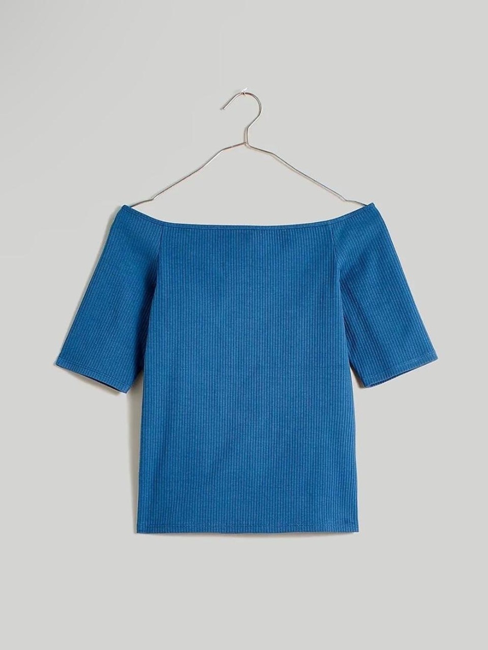 Madewell Off-Shoulder Short Sleeve Top in Blue